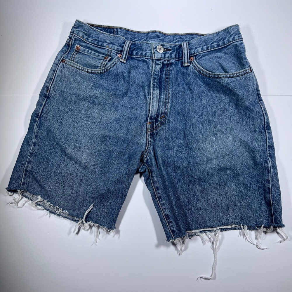 Levi's 550 Relaxed Fit Shorts Men 33 Blue Medium Wash Cut Off Raw Hem Denim